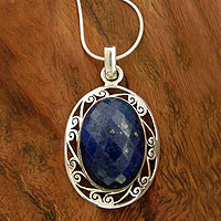 Lapis lazuli pendant necklace, 'Seductive Blue'