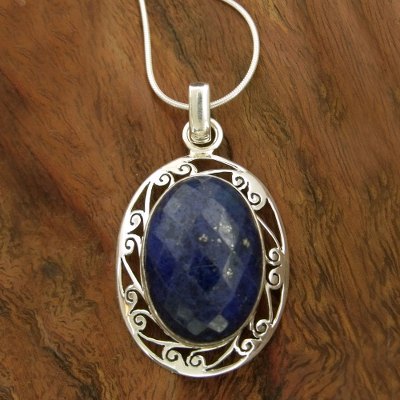 Halskette mit Lapislazuli-Anhänger - Damen-Halskette aus Sterlingsilber und Lapislazuli-Schmuck