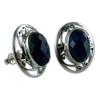 Lapis lazuli button earrings, 'Seductive Blue' - Women's Earrings Sterling Silver and Lapis Lazuli Jewelry