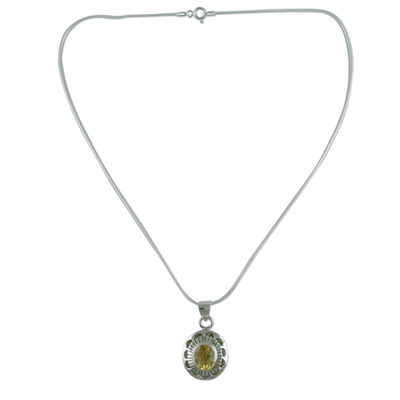 Citrine pendant necklace, 'Sun Halo' - Sterling Silver Necklace with Citrine from India Jewelry