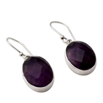 Amethyst drop earrings, 'Love's Grandeur' - Sterling Silver Amethyst Earrings Fair Trade Jewelry