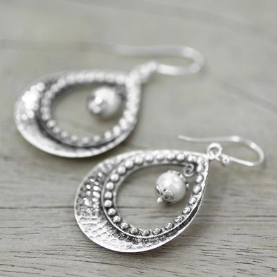 Pearl dangle earrings, 'Grace' - Hand Crafted Sterling Silver and Pearl Earrings