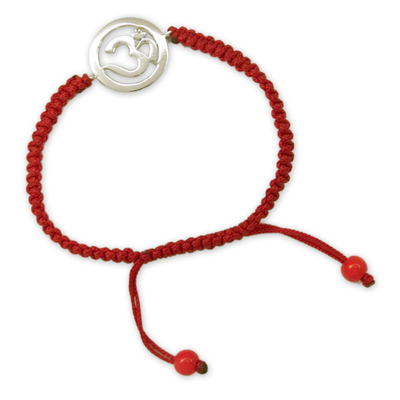 Diamond charm bracelet, 'Solitary Crimson Om' - Diamond charm bracelet