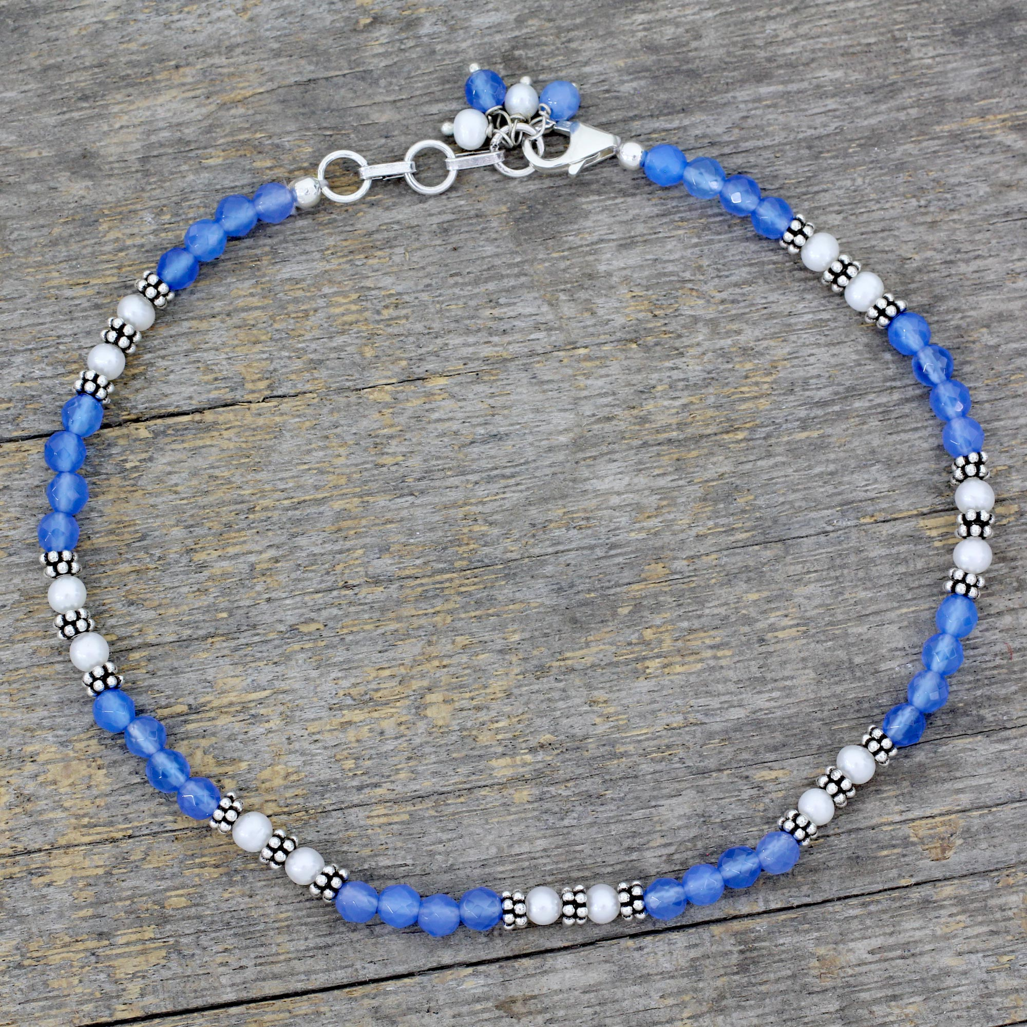 anklet ring and bracelet Blue and grey pearl set