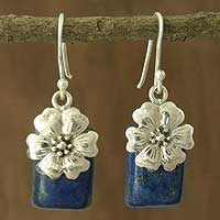 Lapis lazuli flower earrings, 'Blue Lily'