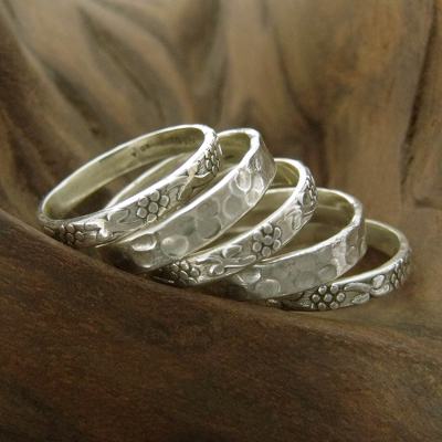 Sterling silver stacking rings, 'Versatility' (set of 5) - 5 Stackable Band Rings Sterling Silver India Jewelry