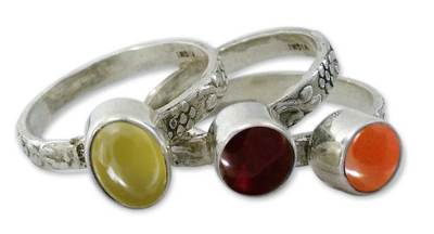 Garnet and carnelian stacking rings, 'Mystical Trio' (set of 3) - Garnet and carnelian stacking rings (Set of 3)