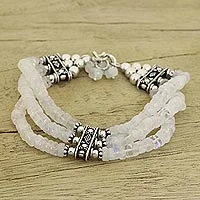 Rainbow moonstone beaded bracelet, 'Pure Love' - Beaded Jewellery Rainbow Moonstone Bracelet Sterling Silver 