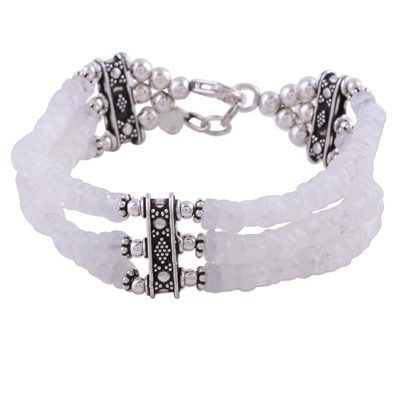 Rainbow moonstone beaded bracelet, 'Pure Love' - Beaded Jewellery Rainbow Moonstone Bracelet Sterling Silver 