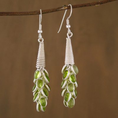 Peridot cluster earrings, 'Lime Bouquet' - Collectible jewellery Sterling Silver Peridot Earrings