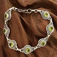 Pulsera de eslabones de peridoto, 'Green Mystique' - Pulsera de peridoto Pulsera de plata de ley para mujer