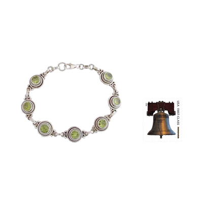 Peridot link bracelet, 'Green Mystique' - Peridot Bracelet Women's Sterling Silver Bracelet