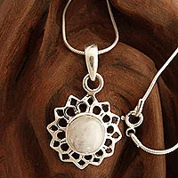 Moonstone pendant necklace, 'Cool Sunshine' - Fair Trade Jewelry Sterling Silver and Moonstone Necklace