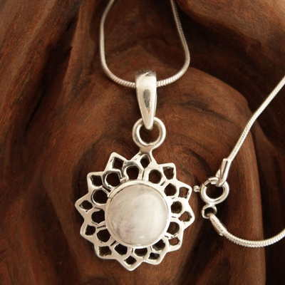 Moonstone pendant necklace, 'Cool Sunshine' - Fair Trade Jewelry Sterling Silver and Moonstone Necklace