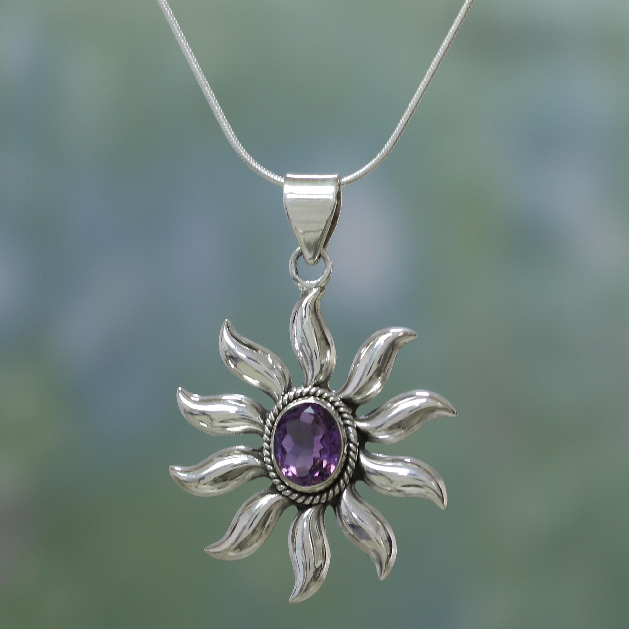 Amethyst Pendant Necklace Purple Sun Novica Amethyst Pendant Necklace Purple Sun