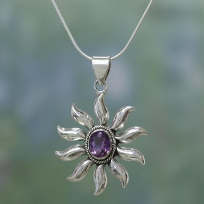 Amethyst pendant necklace, 'Purple Sun' - Amethyst pendant necklace