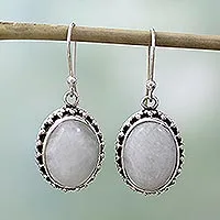 Moonstone dangle earrings, 'Misted Moon' - Unique Moonstone and Silver Earrings