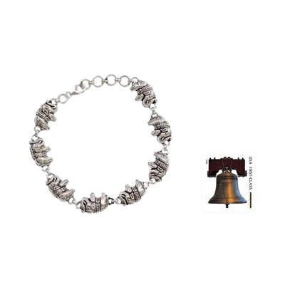 Sterling silver link bracelet, 'Fortunate Elephants' - Elephant Jewellery Bracelet Sterling Silver from India