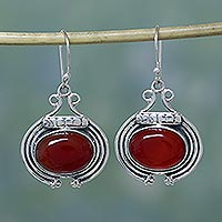 Carnelian dangle earrings, 'Desire' - Artisan jewellery Earrings with Carnelian and Sterling Silve