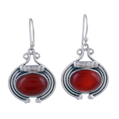 Carnelian dangle earrings, 'Desire' - Artisan Jewelry Earrings with Carnelian and Sterling Silver