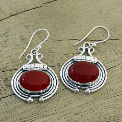 Carnelian dangle earrings, 'Desire' - Artisan Jewellery Earrings with Carnelian and Sterling Silver