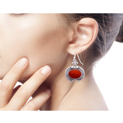 Carnelian dangle earrings, 'Desire' - Artisan Jewellery Earrings with Carnelian and Sterling Silver