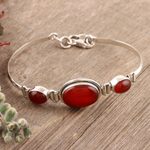 Carnelian pendant bracelet, 'Mystique' - Sterling Silver and Carnelian Modern Bracelet Jewelry
