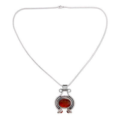 Halskette mit Karneol-Anhänger - Damenschmuck-Halskette aus Sterlingsilber und Karneol
