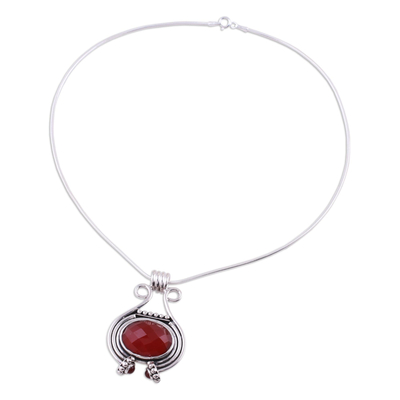 Carnelian pendant necklace, 'Desire' - Women's Jewelry Sterling Silver and Carnelian Necklace