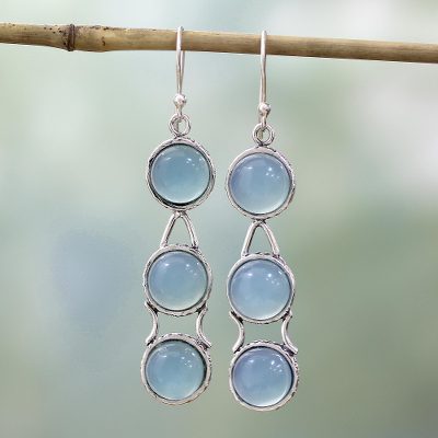 Blue chalcedony dangle earrings, 'Blue Dew' - Sterling Silver and Chalcedony Earrings Blue Jewelry