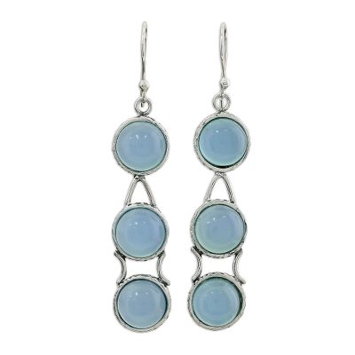 Blue chalcedony dangle earrings, 'Blue Dew' - Sterling Silver and Chalcedony Earrings Blue Jewelry