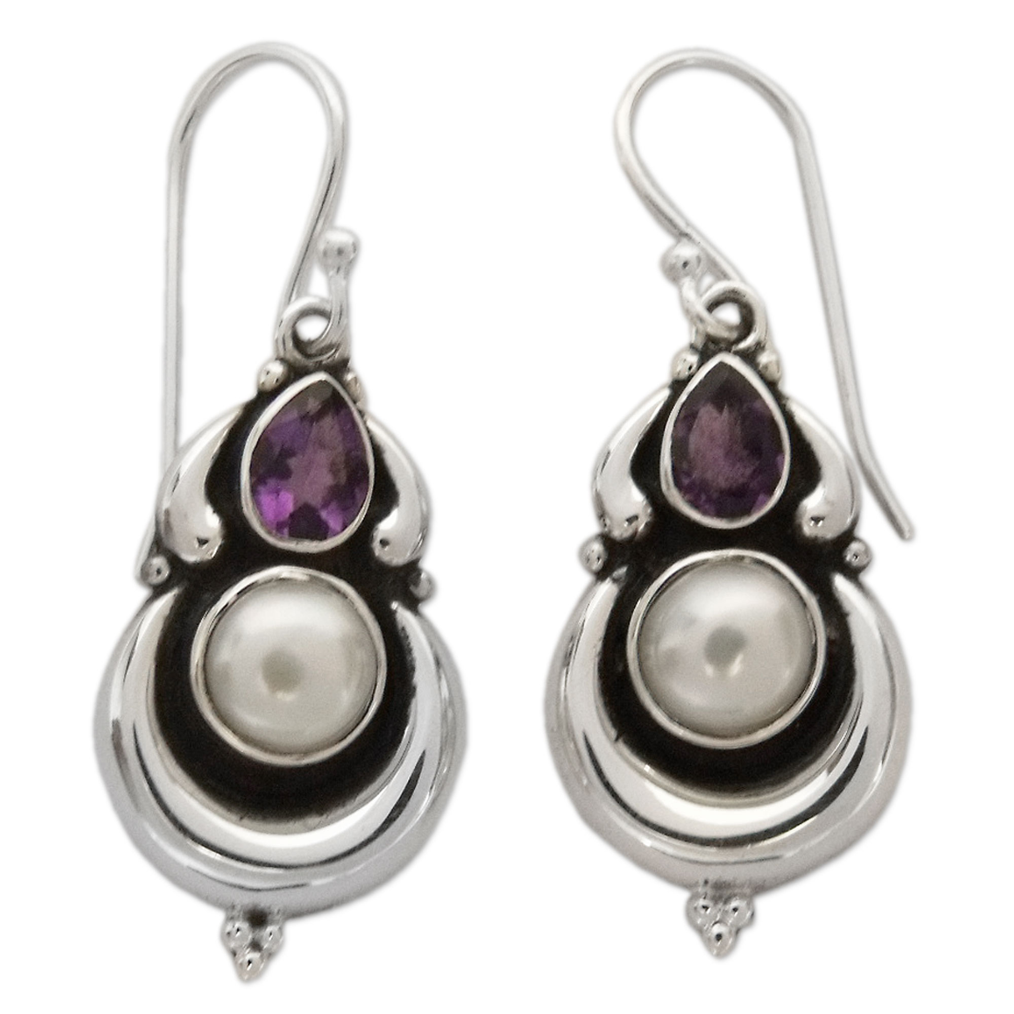 Pearls and Amethyst on Sterling Silver Earrings from India - Jaipur ...