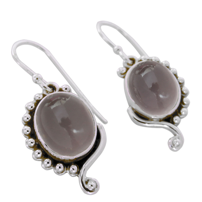 Rose quartz dangle earrings, 'Delhi Romance' - Rose Quartz Earrings in Sterling Silver from India Jewelry