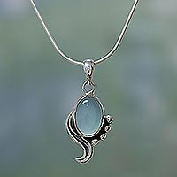 Blue chalcedony pendant necklace, 'Hindu Harmony' - Blue Chalcedony Necklace Modern Jewelry from India