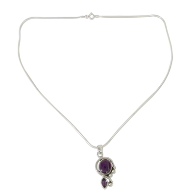 Amethyst pendant necklace, 'Delhi Delight' - Artisan Crafted Necklace with Amethyst and Silver from India