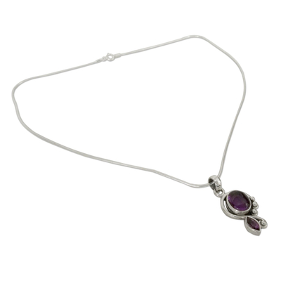 Amethyst pendant necklace, 'Delhi Delight' - Artisan Crafted Necklace with Amethyst and Silver from India