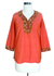Cotton blouse, 'Tangerine Floral' - Handcrafted Floral Cotton Orange Blouse Tunic Top (image 2c) thumbail