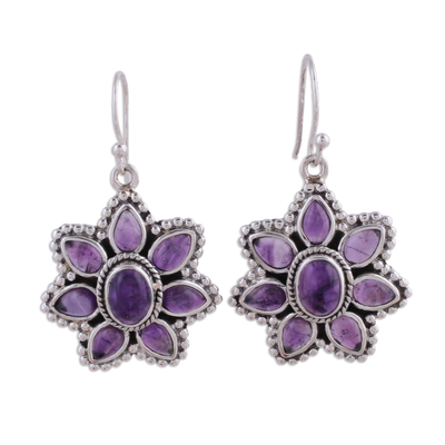 Amethyst-Ohrhänger, „Purple Blossom“ – Einzigartige florale Ohrhänger aus Sterlingsilber und Amethyst