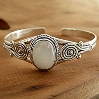 Brazalete con piedra lunar arcoíris - Brazalete de plata esterlina y piedra lunar arcoíris