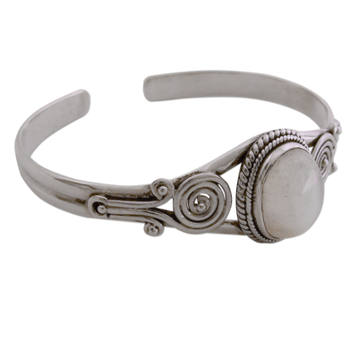 Rainbow moonstone cuff bracelet, 'Morning Magic' - Sterling Silver and Rainbow Moonstone Cuff Bracelet