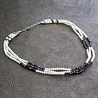 Pearl and garnet strand necklace, 'Faithful Love'