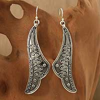 Sterling silver dangle earrings, 'Graceful Leaf' - Sterling silver dangle earrings