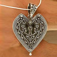 Sterling silver pendant necklace, 'My Heart' - Sterling Silver Heart Necklace from India
