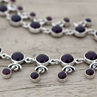 Garnet waterfall necklace, 'Gratitude' - Garnet India Necklace Artisan Crafted with Silver