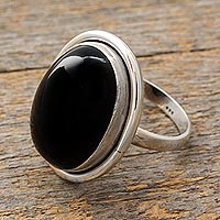 Onyx cocktail ring, 'Universe' - Fair Trade Sterling Silver and Onyx Cocktail Ring