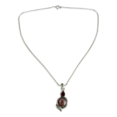 Pearl and garnet necklace, 'Modern Romance' - Handcrafted Sterling Silver Garnet and Pearl Necklace