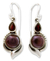 Pearl and garnet dangle earrings, 'Modern Romance' - Handcrafted Sterling Silver Garnet and Pearl Earrings (image 2a) thumbail