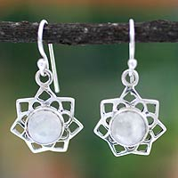 Moonstone dangle earrings, 'Star of Gujurat'