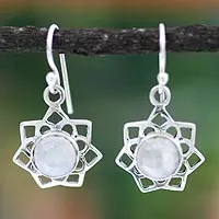 Moonstone dangle earrings, 'Star of Gujurat' - Moonstone dangle earrings