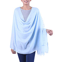 Angora wool shawl, 'Sky Meditation' - India Blue Angora Wool Shawl Wrap